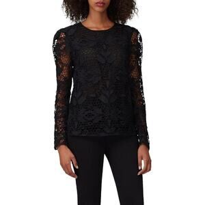 Stevie May Pleasant Surprise Top Floral Lace Long Sleeve Keyhole Back Black XS